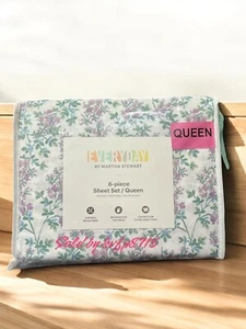 Floral Everyday Martha Stewart 6 Pc Queen Bed Sheet Set New Elegant Blue Purple - Picture 1 of 3
