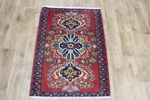 ALFOMBRA DE LANA PERSA FINA HECHA A MANO ALFOMBRA DE LANA ROJA ORIENTAL 92 X 67 CM - Imagen 1 de 8