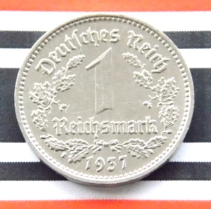 GERMAN Coin 1 MARK REICHSMARK 1937 A Nickel THIRD REICH 3rd Nazi WW2 RARE + NICE - Picture 1 of 4