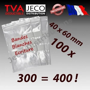 LOT 100 sachets zip 40x60 plastique zip 3 bandes blanches d'écriture 4x6 50µ - Imagen 1 de 1