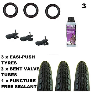 3 x Mothercare Xtreme PRAM TYRES 12 1/2" x 2 1/4 + Bent tubes + Puncture Sealant - Picture 1 of 1