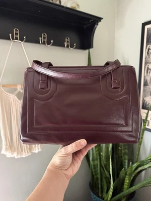 VTG 70s Oxblood Faux Leather Purse Paisley Lining Retro Mod - Image 1 of 4