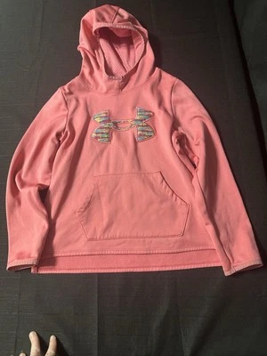 Under Armour Girls Pink Hoodie With Multicolor Logo Size Youth Medium - Image 1 of 4