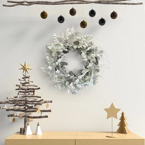 Birkenkranz mit weißen Beeren, eisgeeisten Tannenzapfen, Stechpalmenblatt, Zweig - 26" Winte - Bild 1 von 8