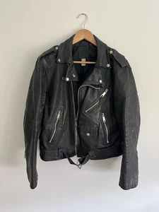 Vintage 70er 80er Biker Leder Mantel Jacke Motorräder Gr. 42 Herren Med Reißverschlusstaschen RAR - Bild 1 von 9