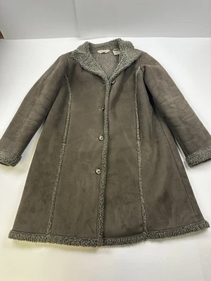 复古 LL BEAN Sherpa 有内衬女式人造麂皮绒剪绒夹克 S 码 — 第 1/4 张图片