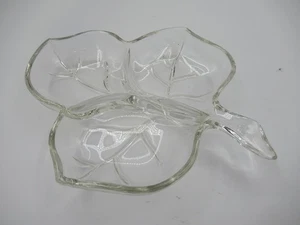 Vintage Blatt geteilt Glas Schale Süßigkeiten Nuss Relish 3 Abschnitte "Look" - Bild 1 von 5