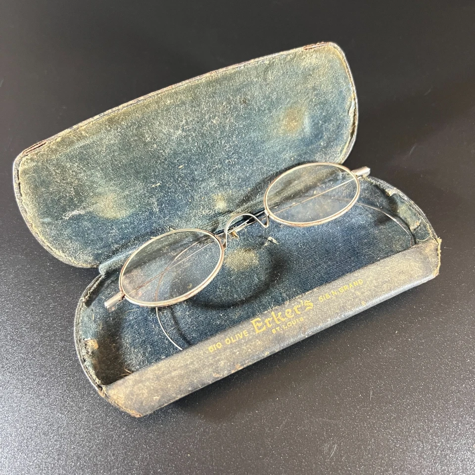 Anteojos antiguos ovalados con borde de alambre con estuche original - Gafas - Erkers Foto 1 de 4