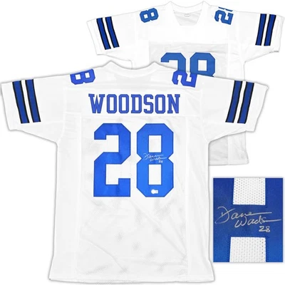 Camiseta blanca firmada autografiada por Darren Woodson de los Dallas Cowboys Beckett Foto 1 de 4