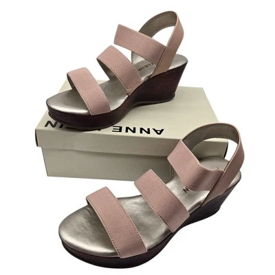 全新 Anne Klein 女式 Hadley 楔形凉鞋 女式 10 码 腮红 粉红色 弹性 — 第 1/4 张图片