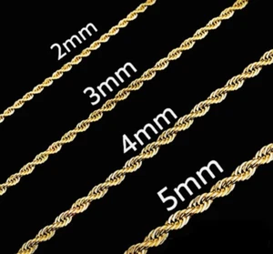 Collar de cadena de cuerda relleno de oro de 18 quilates 3/4/5 mm 20-30" para hombre y mujer - Imagen 1 de 9