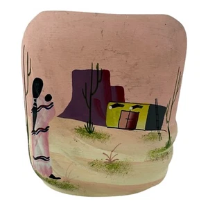 VTG Mexican Hand Painted Planter Vase. Southwestern Mexican Landscape. - Picture 1 of 8