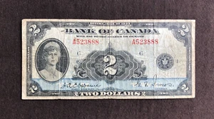 BANKNOTE BANK OF CANADA 1935 2 $ ZWEI DOLLAR A523888 VERSION ENGLISCH - Bild 1 von 8