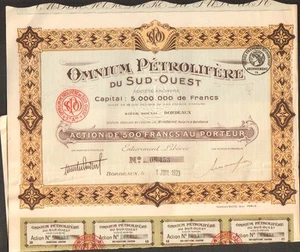 OMNIUM PÉTROLIFÈRE du SUD-OUEST (BORDEAUX) (L) - Picture 1 of 1