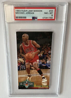 Michael Jordan 1993 Fleer Jam Session Tall Card Graded PSA 8 #33 Chicago Bulls - Image 1 of 3