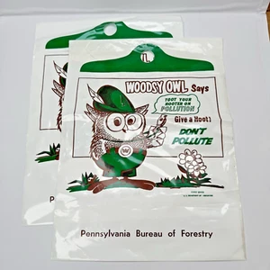 Litter Bag Give A Hoot Don’t Pollute Woodsy Owl Vintage PAIR Pennsylvania Forest - Picture 1 of 7