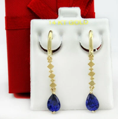 AAA LAB TANZANITE 1.84 Cts DANGLING EARRINGS 14K YELLOW GOLD - New With Tag - Image 1 of 4