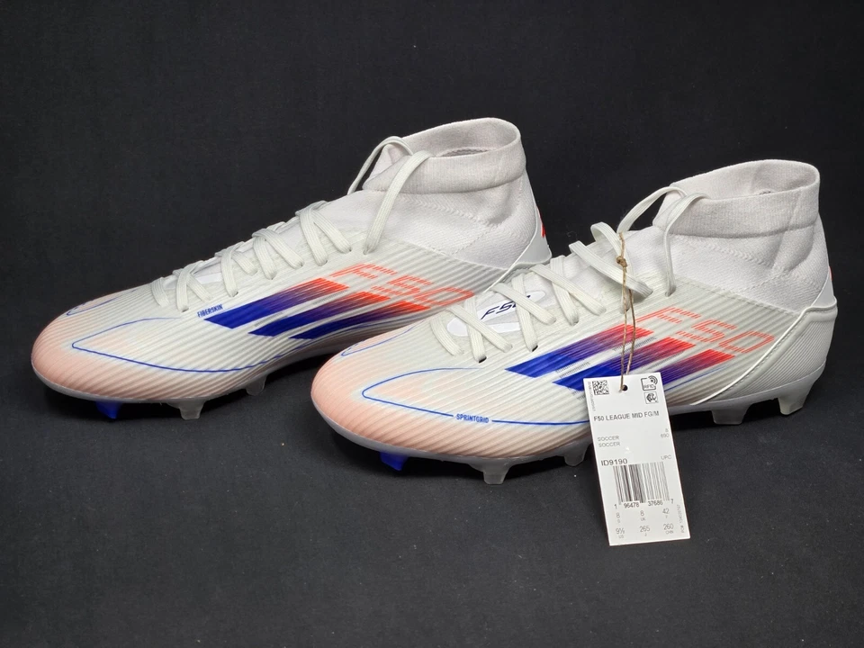 Adidas F50 League Mid FG MG Women Multi Size White Blue Orange Cleats ID9190 NBY - Image 1 of 4