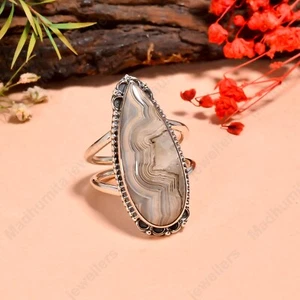 Natural Crazy Lace Agate Gemstone 925 Sterling Silver Ring Jewelry Gift For Her - Picture 1 of 5