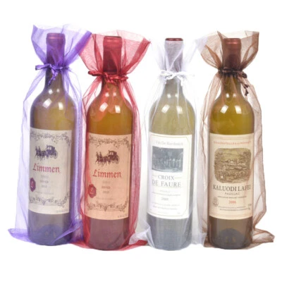 10pcs Sheer Organza Wine Bottle Gift Bags Cover Wrapping Bags For Party Wedding - Image 1 of 4