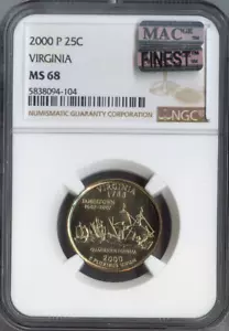 2000-P Virginia State Quarter NGC MS68 Business MAC Quality - Picture 1 of 2