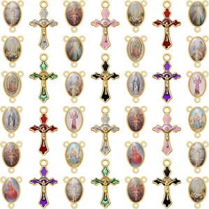 Juego de 60 piezas/30 kits para hacer rosarios suministros religión cruz y centro medalla dijes - Imagen 1 de 12