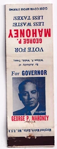 Wähle George Mahoney zum Gouverneur, Md. Vintage Streichholzheftchenhülle - Bild 1 von 1