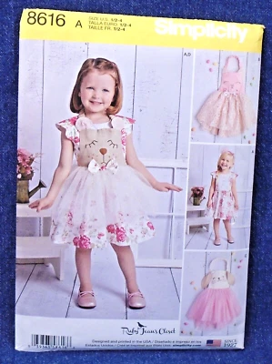 Simplicity Pattern 8616 Girls Dress Animal Tutu Apron Panties 0.5-4 Uncut - Image 1 of 2