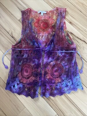 Chaleco tejido artesanal multicolor nuevo sin etiquetas talla grande corbata borlas delanteras  Foto 1 de 4