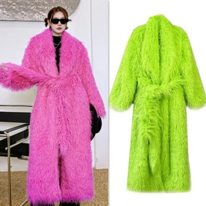 Winter Warm Damen Shaggy Kunstfell Mantel Flauschig Cardigan Gürtel Mantel / 3 Farben - Bild 1 von 36