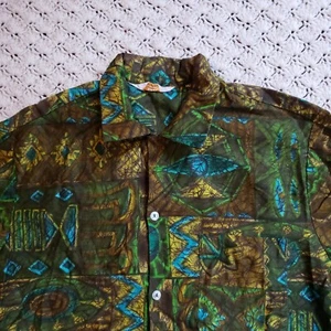 De Colección Brent Psicodélico Rockabilly Verde Azul Floral Disco Hawaiano Años 70 - Mediano - Imagen 1 de 7