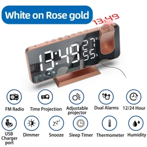 LED Digital Projection Alarm Clocks USB Electronic Ceiling Projector Alarm Clock - Picture 1 of 16