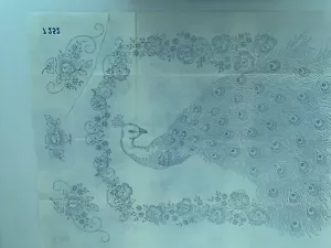 Vintage 1979 Versandhandel Transfermuster Pfau Bettwäsche teilweise geschnitten - Bild 1 von 4