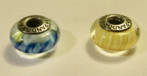 Pandora Retired Yellow Candy Striped & Blue Murano Glass Striped Charm 925 ALE - Bild 1 von 6