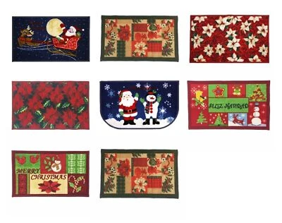 KASHI HOME Christmas Kitchen Rug Holiday Decor Latex Back, Santa, Reindeer, Snowman,