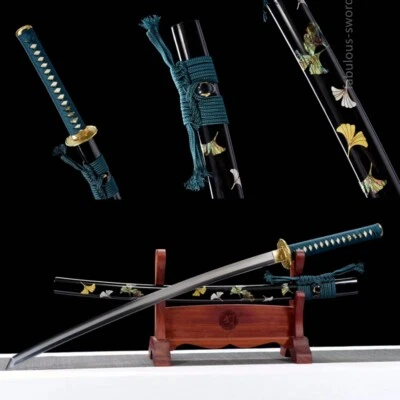 T12a steel old grind japanese samurai sword katana brass tsuba beautiful saya - Image 1 of 4