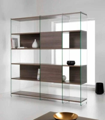 LIBRERIA COMPONIBILE BIFACCIALE IN VETRO TEMPERATO PIANI LEGNO VARI COLORI 70.6 - Immagine 1 di 4
