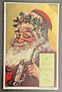 Santa with his Pipe and Holly wreath on Head by Jules Bien #5003 - Picture 1 of 2