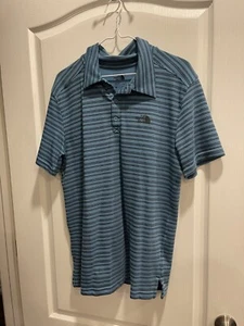 The North Face Flash Dry Standard Fit Polo Shirt Men's Size Medium Blue Stripe - Picture 1 of 5