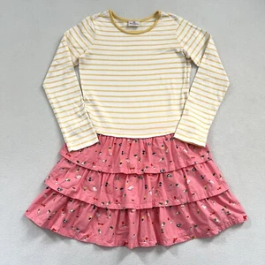 Hanna Andersson Stripe Pink Bird Print Ruffle Long Sleeve Cotton Dress 150 12 - Picture 1 of 9