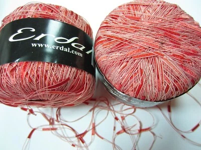 1-11 Balls ERDAL Solid LADDER YARN lot shinny RED Ribbon knit craft #1507 Peach - Image 1 of 2