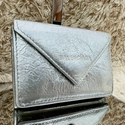 BALENCIAGA 纸迷你小巧型钱包三折钱包银色正品 — 第 1/4 张图片