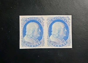 US Stamps SC# 8 1851 1c Franklin Type III Imperforate Replica Pair - Picture 1 of 2