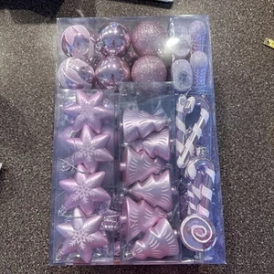 76Ct Christmas Tree Ornaments Set Purple Shatterproof Xmas Balls *rare Color* - Picture 1 of 4