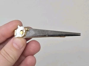 Vintage Swank Hand Saw Mother Of Pearl Handle Tie Bar Clip Wood Saw Gold tone - Picture 1 of 5