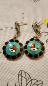 Burdian Soseeah Zuni Sterling Silver Multi-Stone Inlay Sunface  Kachina  - Picture 1 of 4