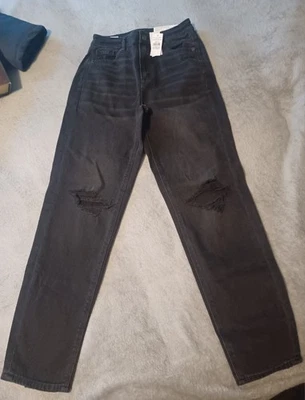 Pantalones de mezclilla American Eagle talla 0 regulares negros para mamá nuevos con etiquetas, cómodos elásticos, cintura de 25" Foto 1 de 4