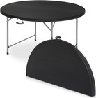 OS MOTOR 4.5ft Round Folding Table with Carry Handle, 54 Inch, Black | Portable,