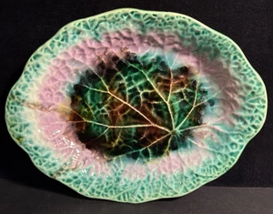 Antique Victorian Majolica Begonia Leaf Serving Dish Plate 11.5" - Picture 1 of 12
