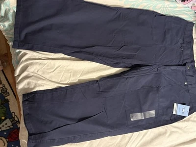 Izod Navy Cropped Pants Woman’s Size 12 Zip Up With Pockets Cotton Stretch NWT - Image 1 of 4
